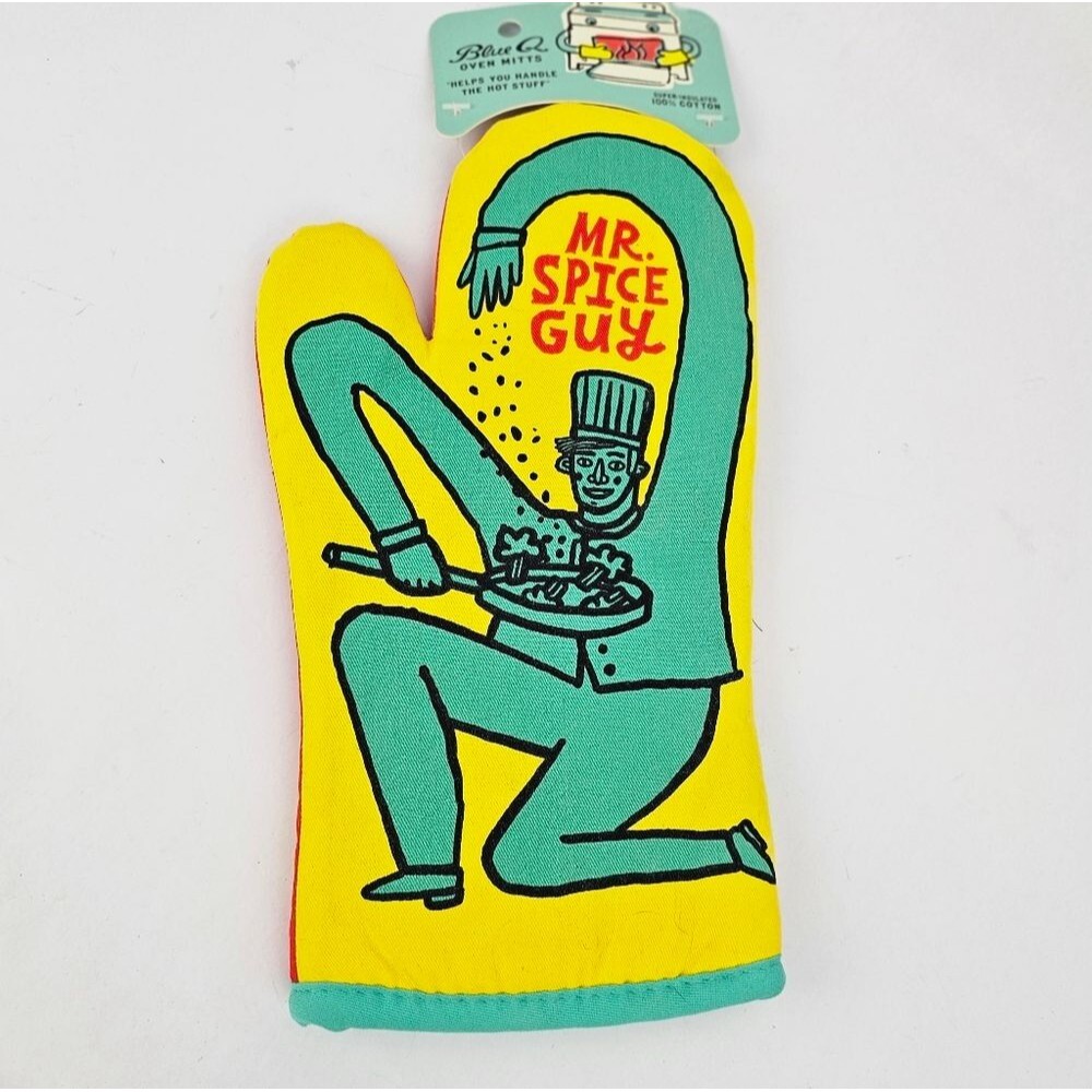 Blue Q Yellow & Teal Oven Mitt with Retro Graphic